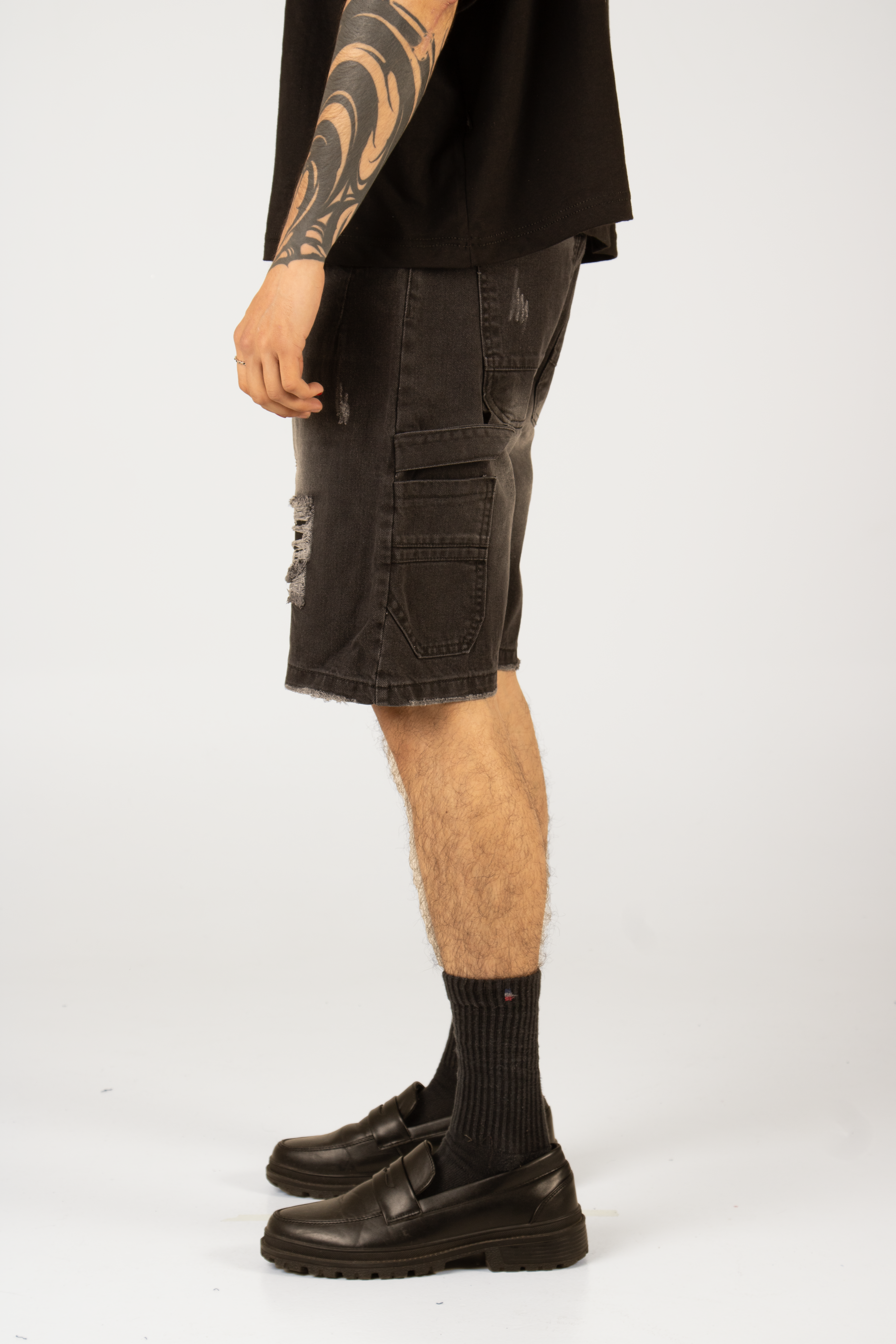 Affaire Grey Distressed Denim Shorts Decshe