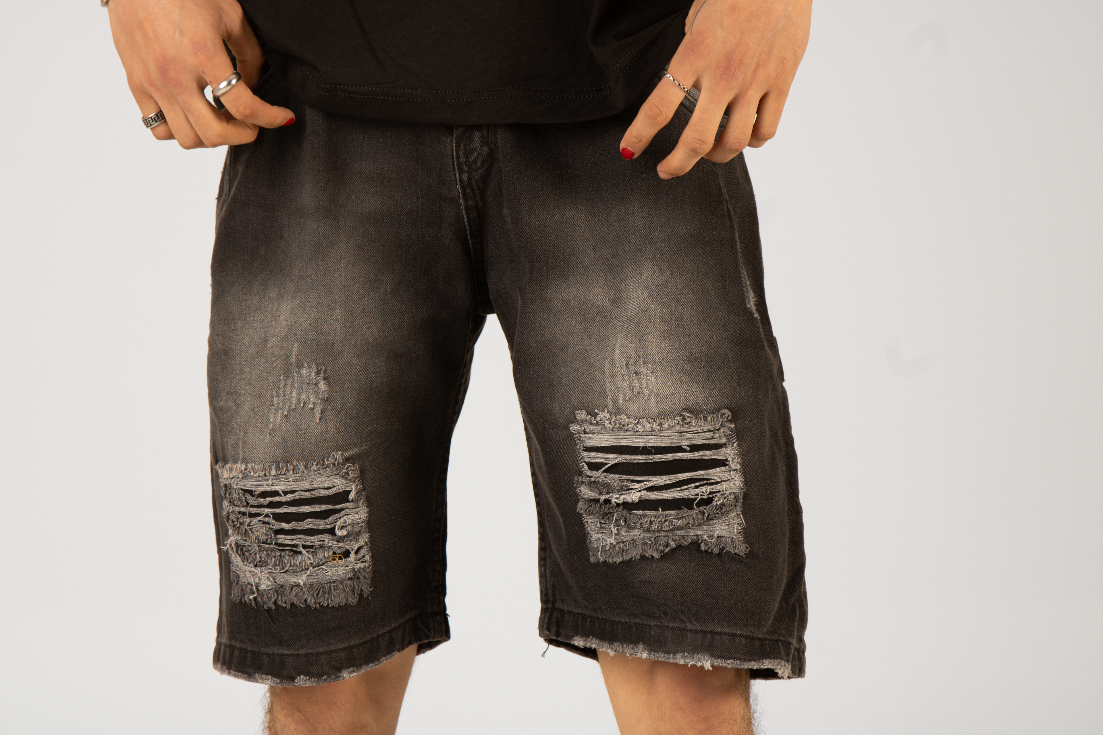 Affaire Grey Distressed Denim Shorts Decshe
