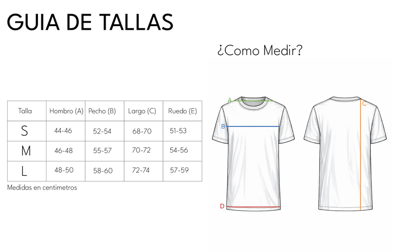 Size chart for CAMISETA HERENCIA NOCHE
