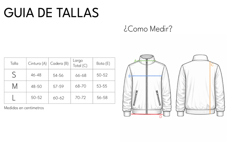 Size chart for CHAQUETA HERENCIA CIELO